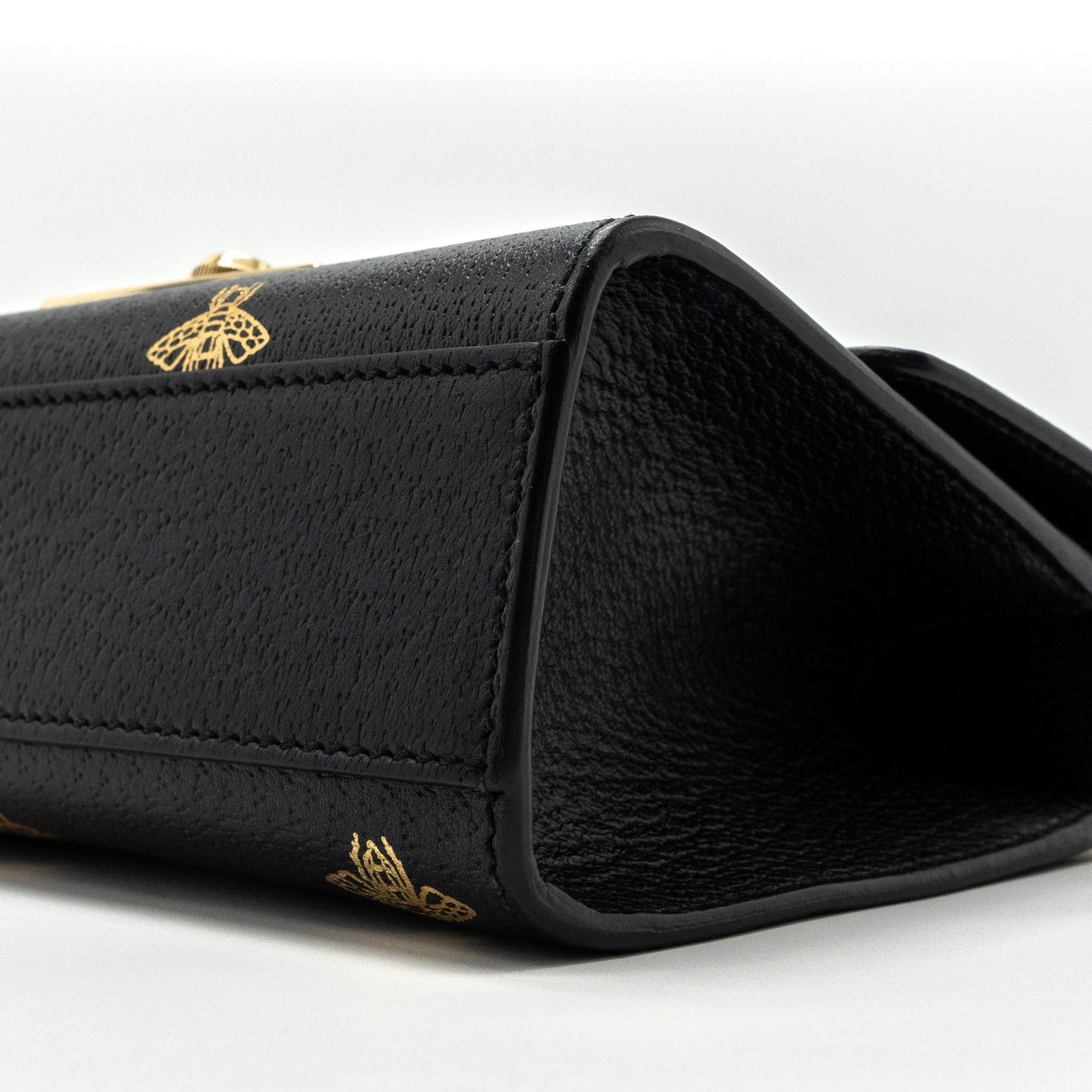 Gucci padlock chain bag bee print calfskin black