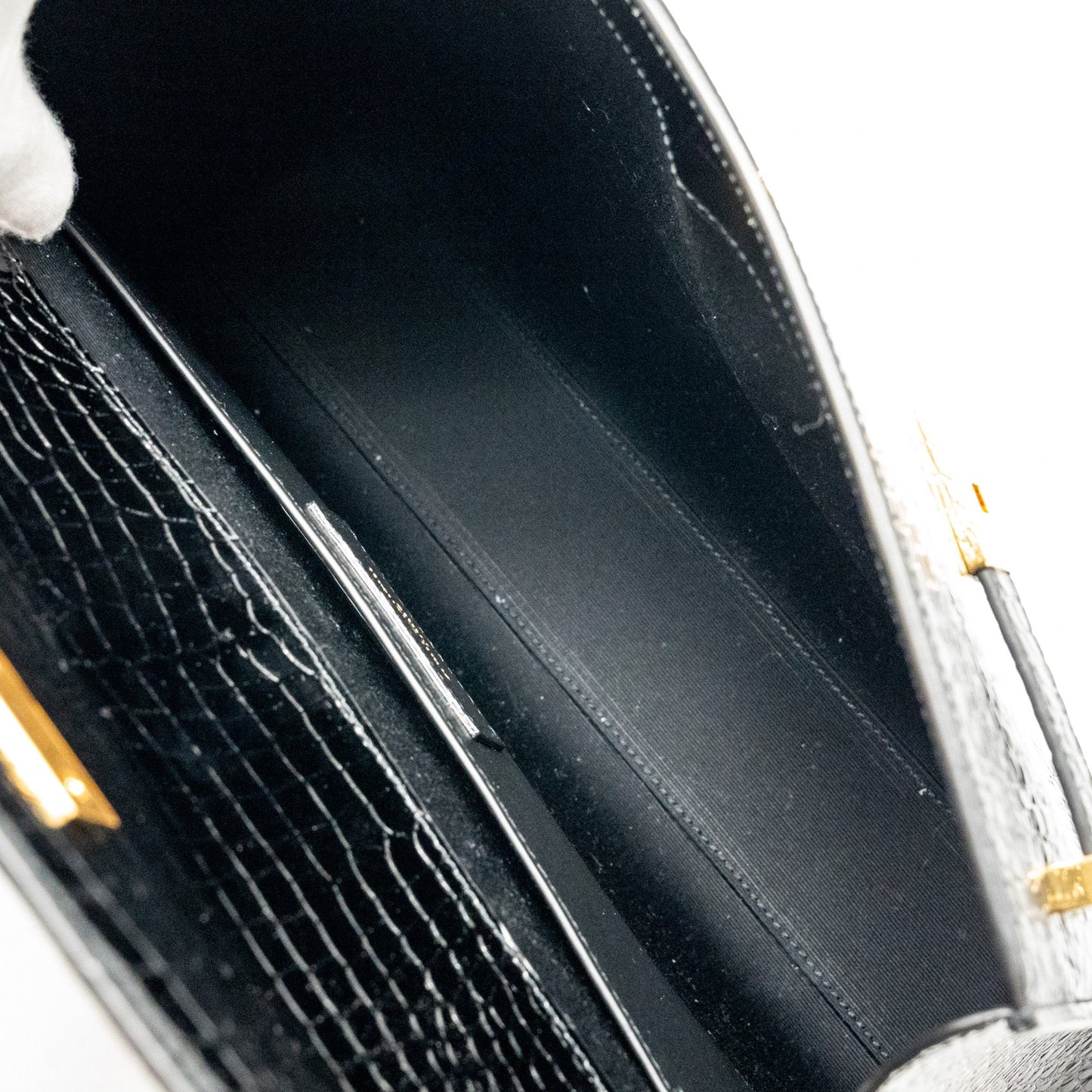 Saint Laurent medium Manhattan bag croc embossed calfskin black GHW