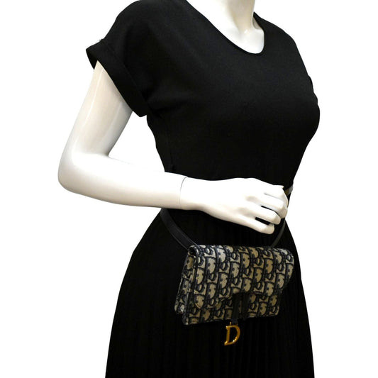 CHRISTIAN DIOR Saddle Oblique Canvas Belt Bag Navy Blue