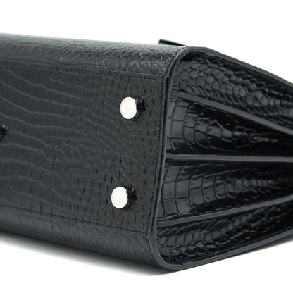 Saint Laurent Sac De Jour Baby in Croc embossed leather Black SHW