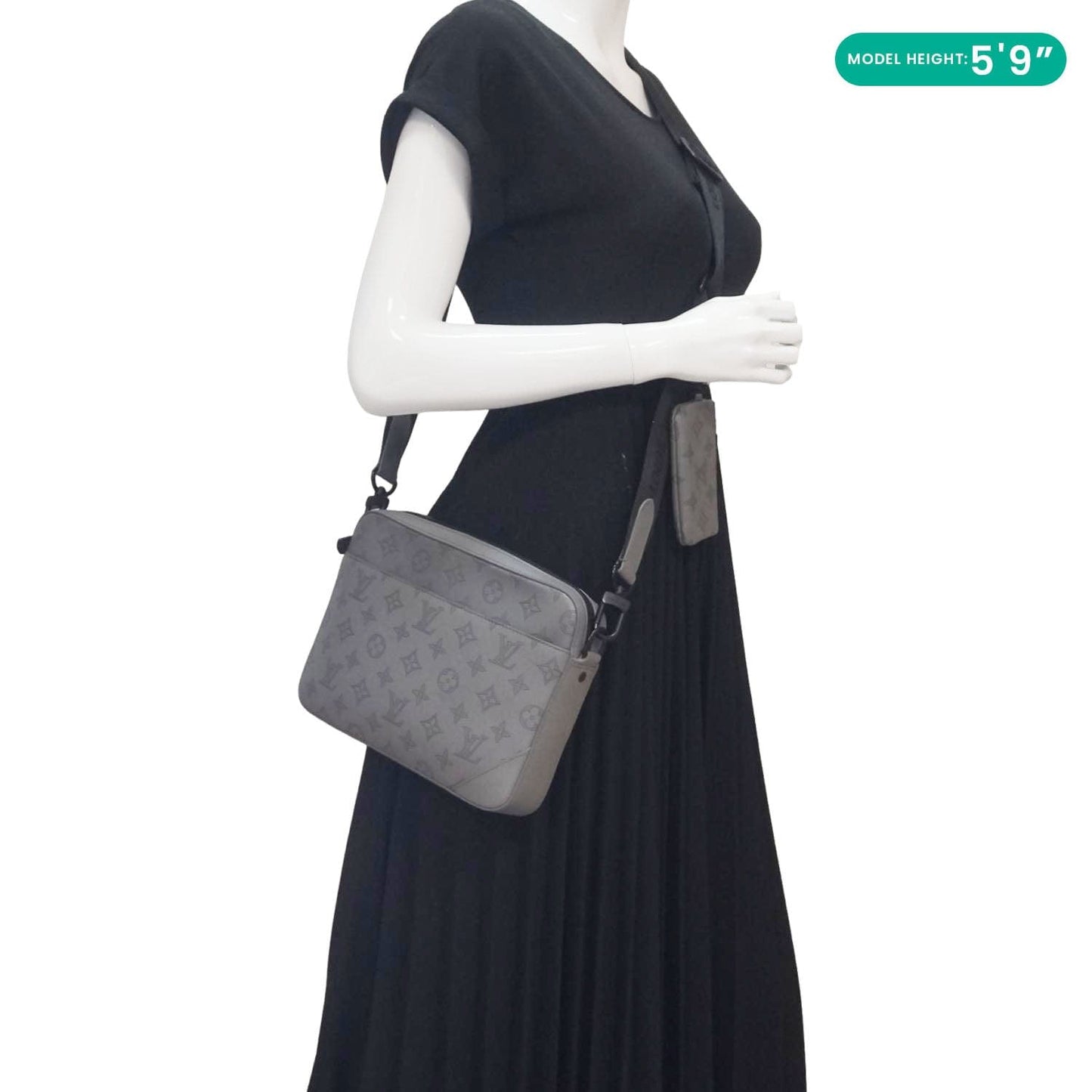 LOUIS VUITTON Duo Monogram Shadow Leather Shoulder Bag Grey