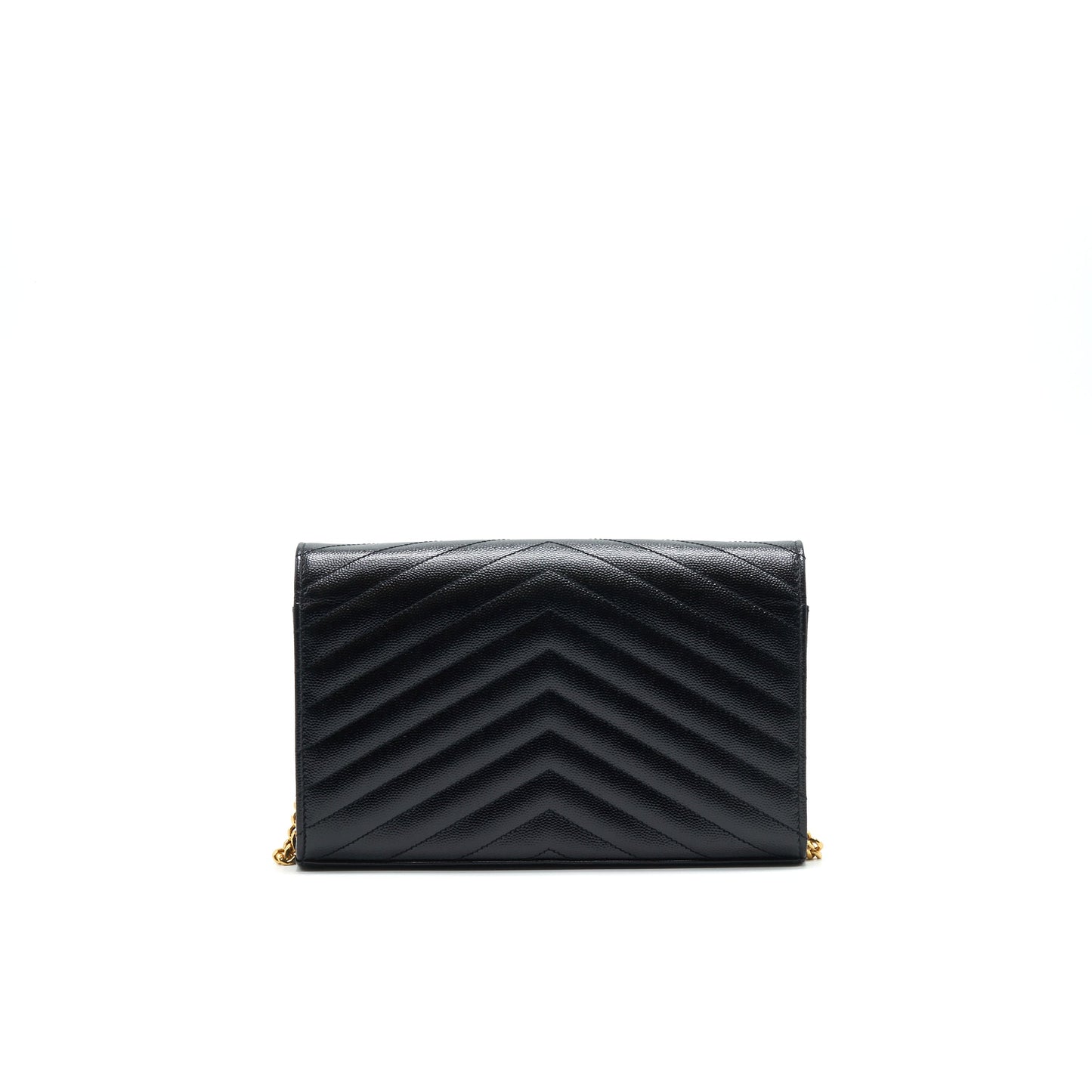 SAINT LAURENT Monogram Chain Wallet in Grain De Poudre Embossed Leather in Black