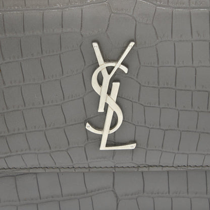 Saint Laurent Medium Sunset Chain Bag Croc Embossed Calfskin Grey SHW