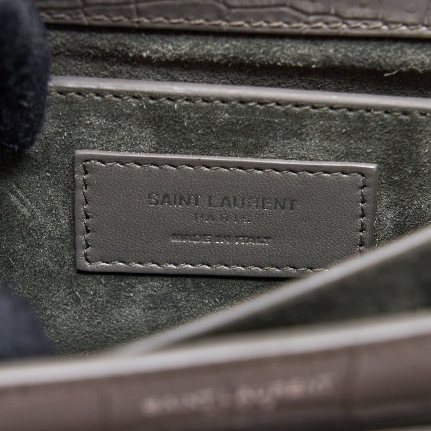 Saint Laurent Medium Sunset Chain Bag Croc Embossed Calfskin Grey SHW