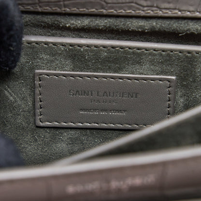 Saint Laurent Medium Sunset Chain Bag Croc Embossed Calfskin Grey SHW