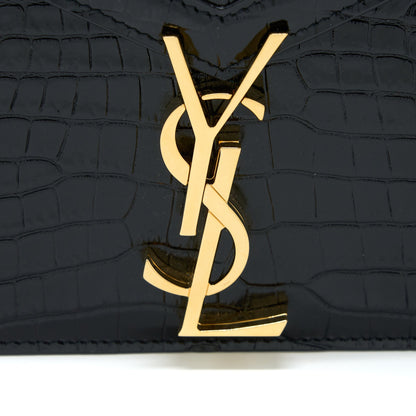 Saint Laurent Cassandra Chain Bag Croc Embossed Leather Black GHW