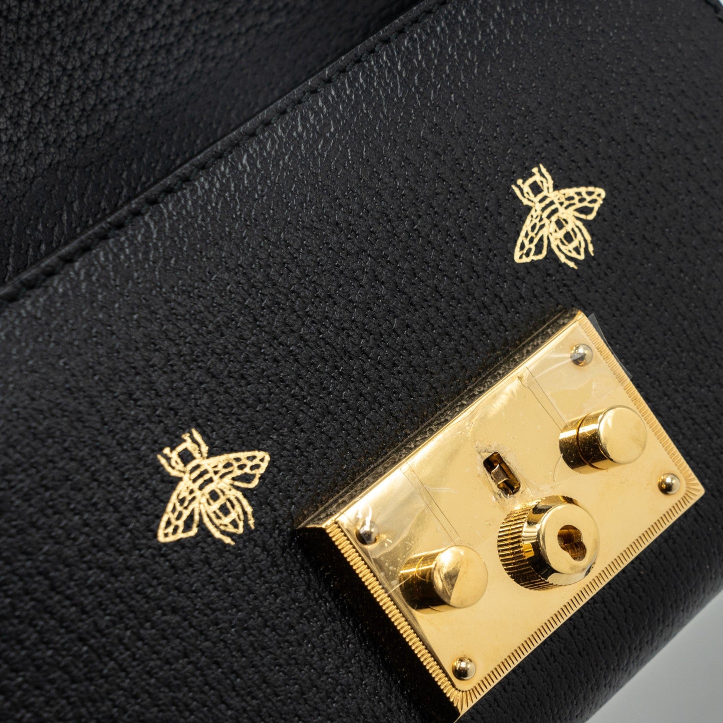 Gucci padlock chain bag bee print calfskin black