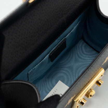Gucci padlock chain bag bee print calfskin black