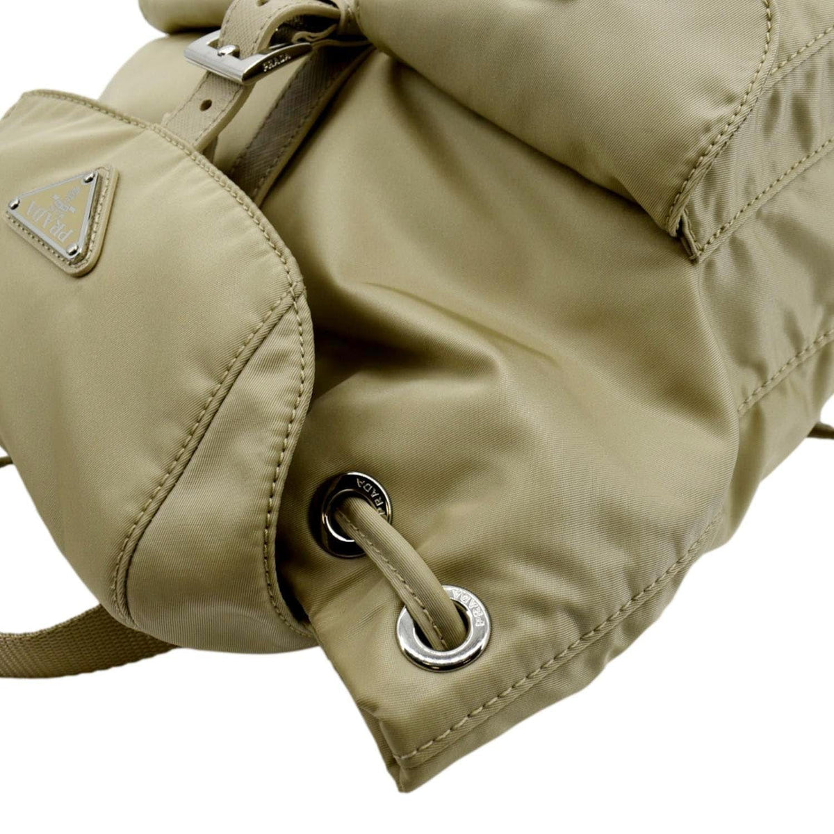 PRADA Double Front Pocket Re-Nylon Backpack Bag Beige