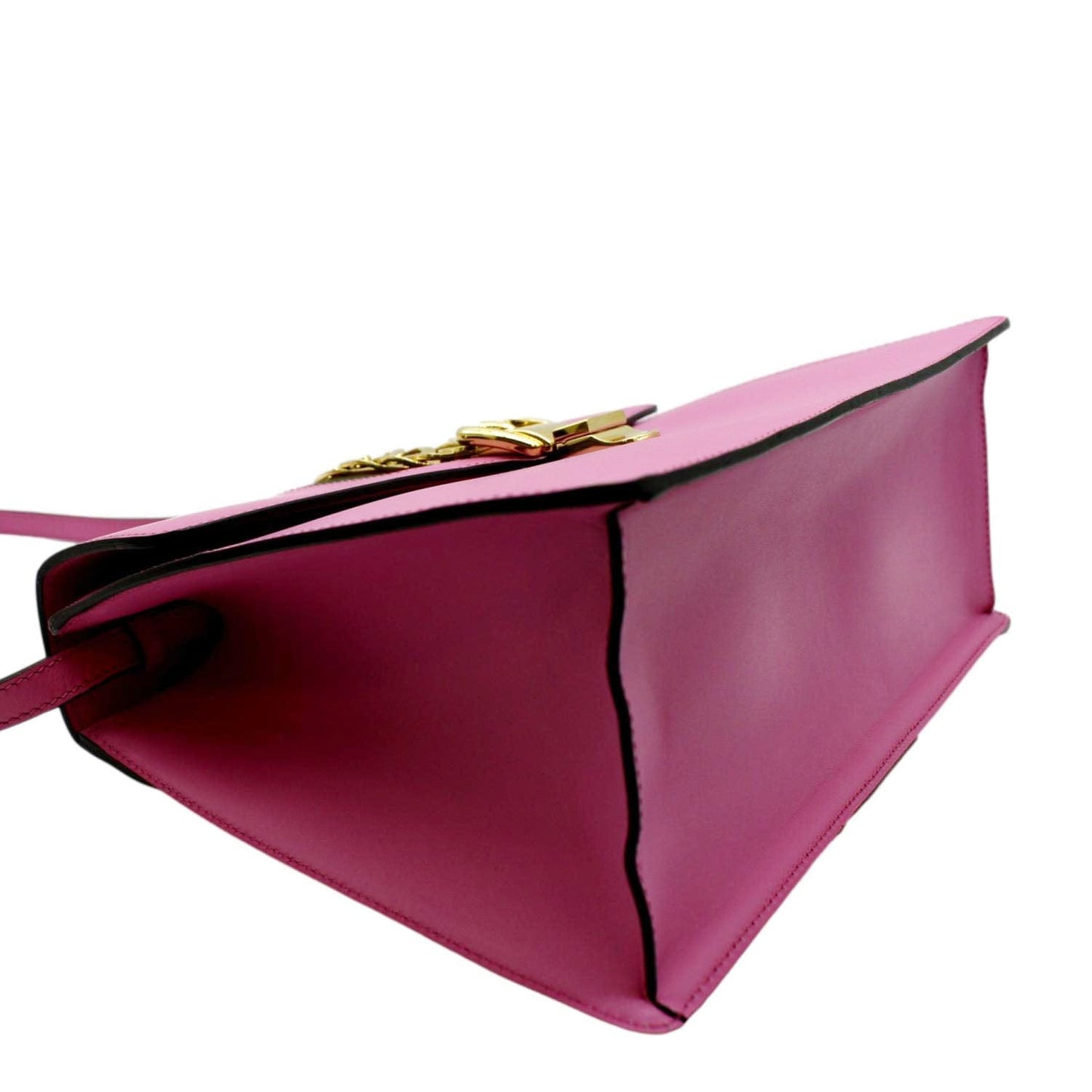 GUCCI Sylvie Medium Web Smooth Leather Top Handle Shoulder Bag Pink 431665