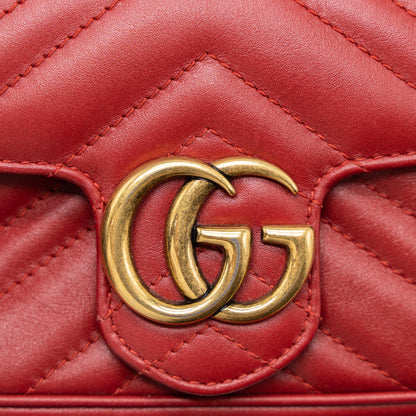 Gucci GG Marmont Super Mini Bag Matelassé Calfskin Red Brushed