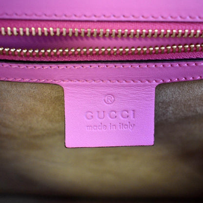 GUCCI Sylvie Medium Web Smooth Leather Top Handle Shoulder Bag Pink 431665