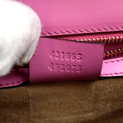 GUCCI Sylvie Medium Web Smooth Leather Top Handle Shoulder Bag Pink 431665