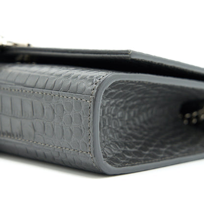 Saint Laurent Kate Tassel Croc Embossed Calfskin Grey SHW