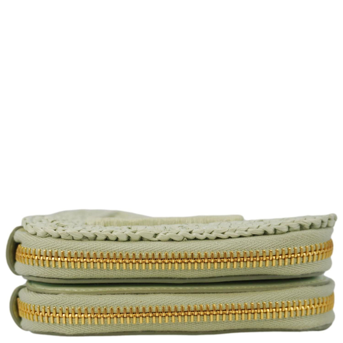 PRADA Triangle Logo Raffia Embroidered Leather Chain Pouch Green