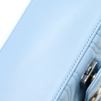 Gucci GG Marmont Mini Top Handle Bag Calfskin Light Blue SHW