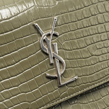 Saint Laurent/YSL Sunset Bag Croc-Embossed Calfskin Khaki SHW