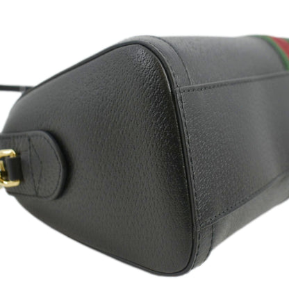 GUCCI Ophidia GG Web Leather Top Handle Shoulder Bag Black 524532