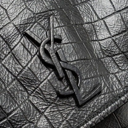 Saint Laurent/YSL Medium Niki Bag Crocodile-Embossed Black Calfskin Black Hardware