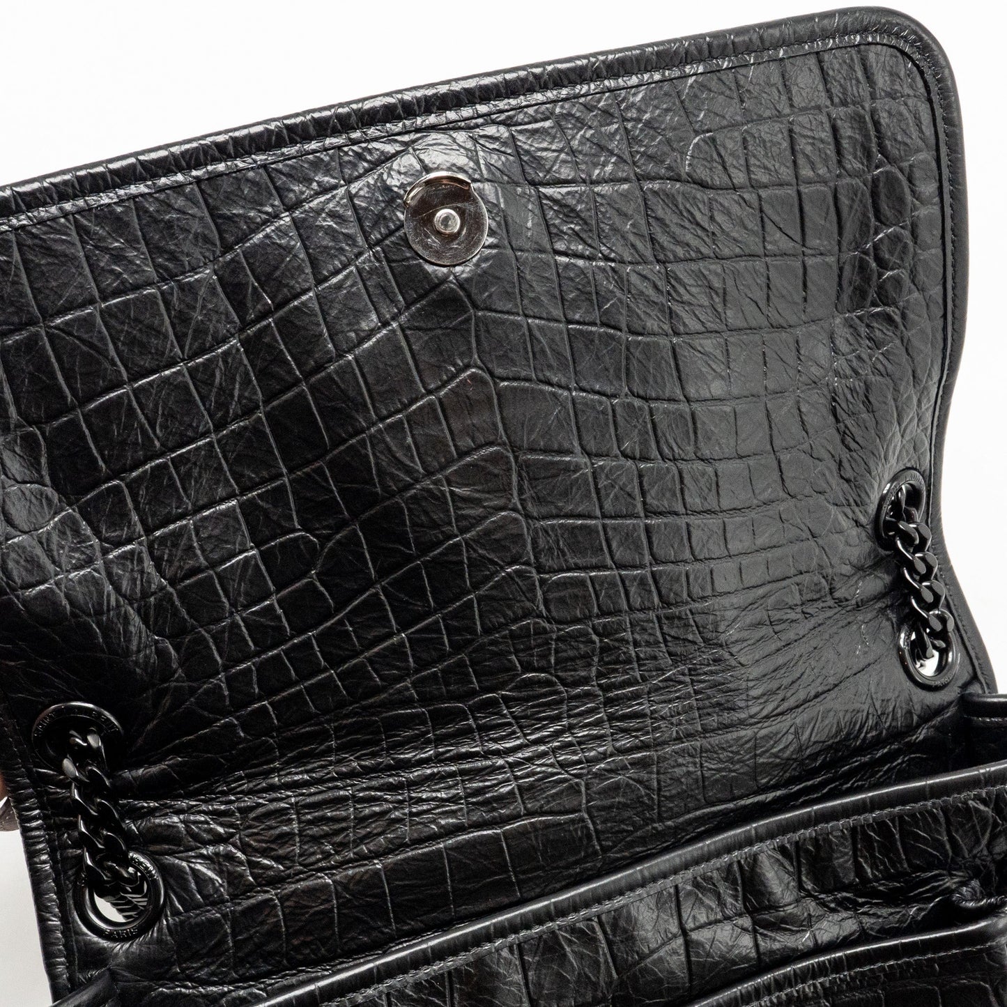 Saint Laurent/YSL Medium Niki Bag Crocodile-Embossed Black Calfskin Black Hardware