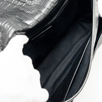 Saint Laurent/YSL Medium Niki Bag Crocodile-Embossed Black Calfskin Black Hardware