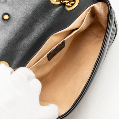 GUCCI Mini GG Marmont Shoulder Bag Calfskin Black