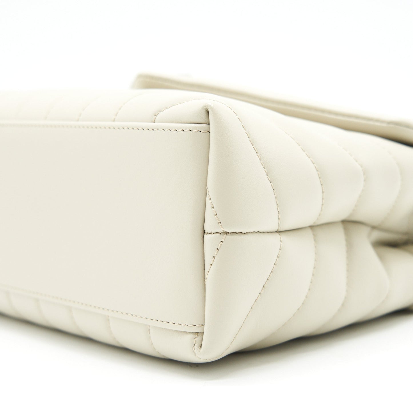 SAINT LAURENT Lou Lou Small Quilted Y Leather Shoulder Bag In White