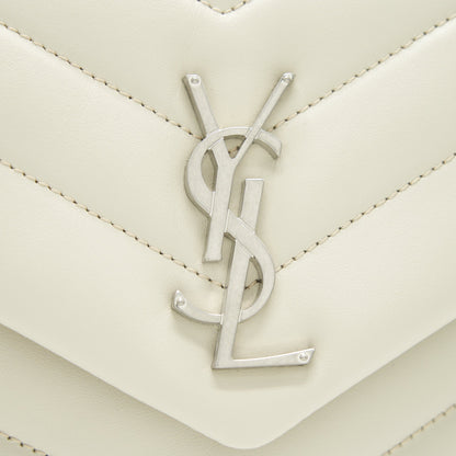 SAINT LAURENT Lou Lou Small Quilted Y Leather Shoulder Bag In White