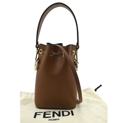 FENDI Mon Tresor Leather Bucket Crossbody Bag Brown