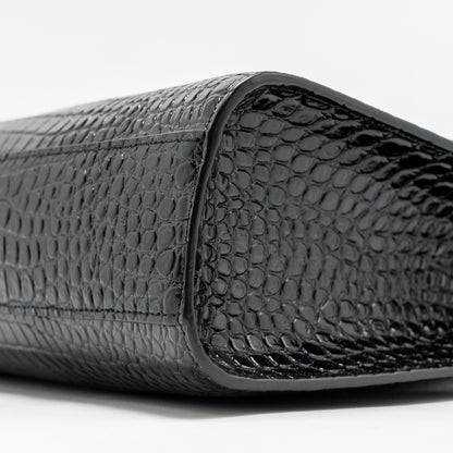 Saint Laurent medium Manhattan bag croc embossed calfskin black GHW