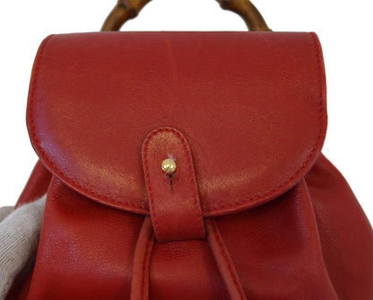 GUCCI Bamboo Leather Red Backpack Bag