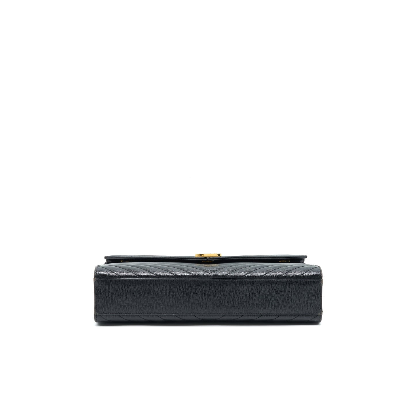 Saint Laurent / YSL Large Envelope Chain Flap Bag in Black Grain de Poudre
