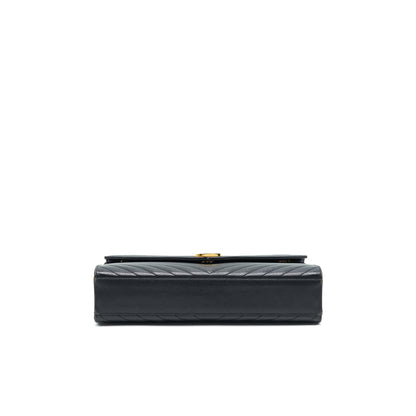 Saint Laurent / YSL Large Envelope Chain Flap Bag in Black Grain de Poudre