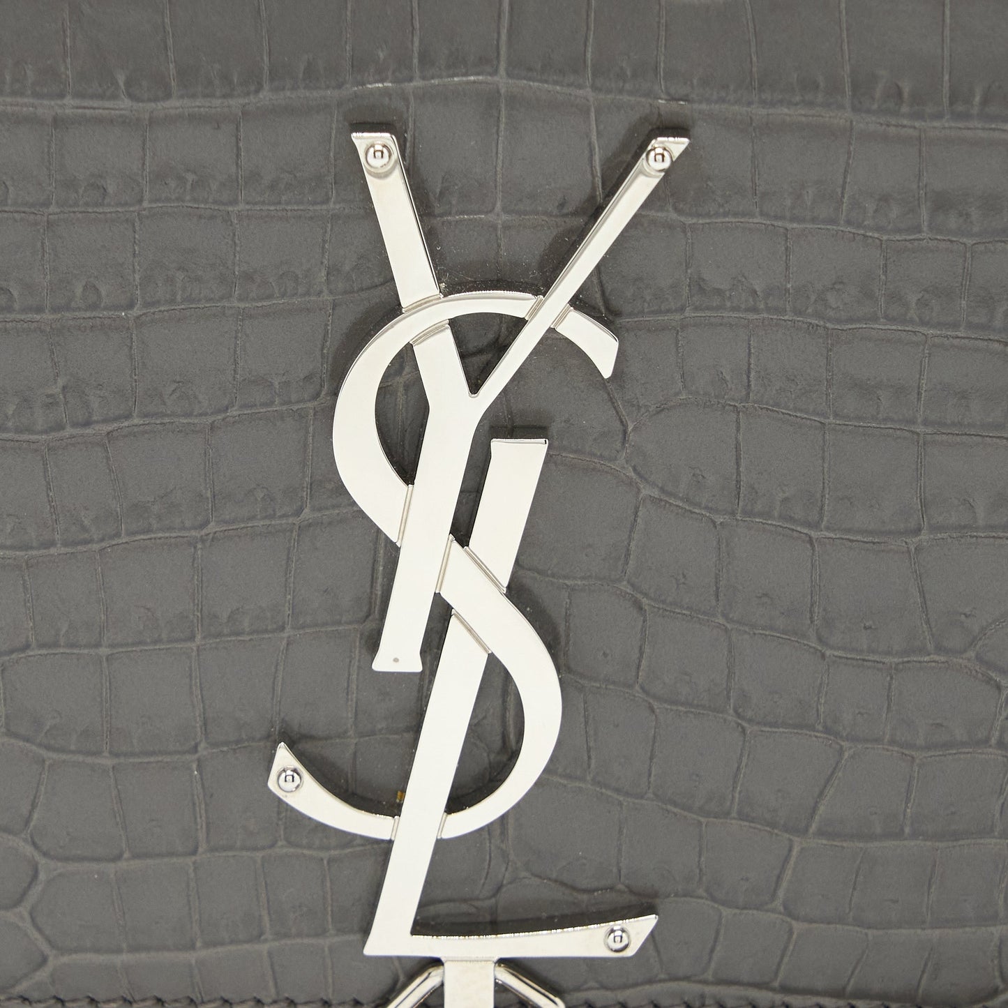 Saint Laurent Kate Bag Croc Embossed-Calfskin Grey SHW