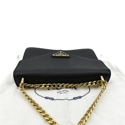 PRADA Flip Lock Chain Saffiano Leather Crossbody Bag Black