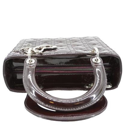 CHRISTIAN DIOR Lady Dior Quilted Patent Leather Shoulder Bag Burgundy