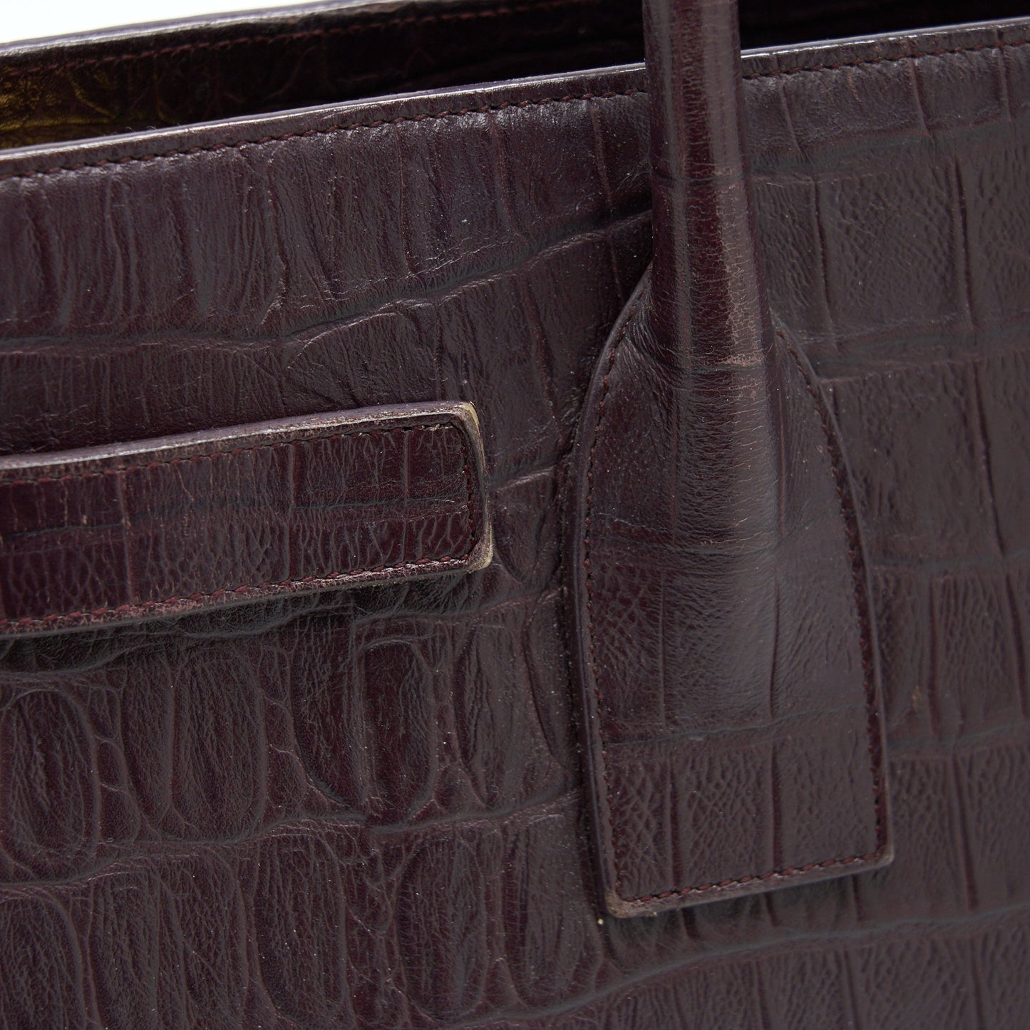 SAINT LAURENT/ YSL CLASSIC SAC DE JOUR IN CROCODILE EMBOSSED BURGUNDY