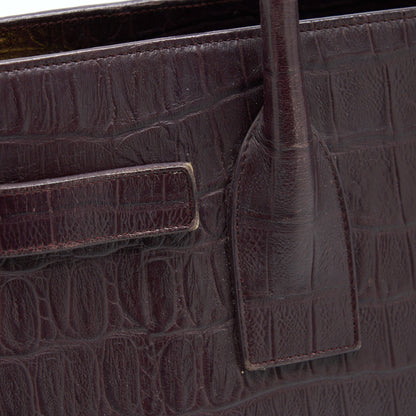 SAINT LAURENT/ YSL CLASSIC SAC DE JOUR IN CROCODILE EMBOSSED BURGUNDY