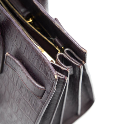 SAINT LAURENT/ YSL CLASSIC SAC DE JOUR IN CROCODILE EMBOSSED BURGUNDY