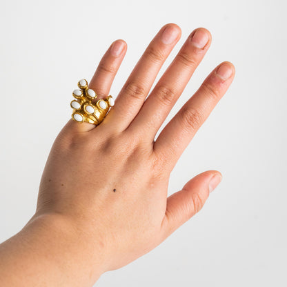 Saint Laurent Rive Gauche Arty Ring Gold and White