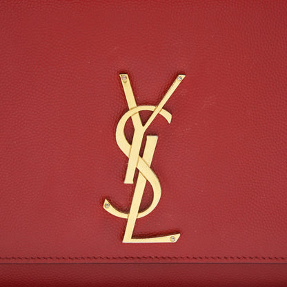 Saint Laurent /YSL Grained Calfskin Medium Kate Bag Red GHW