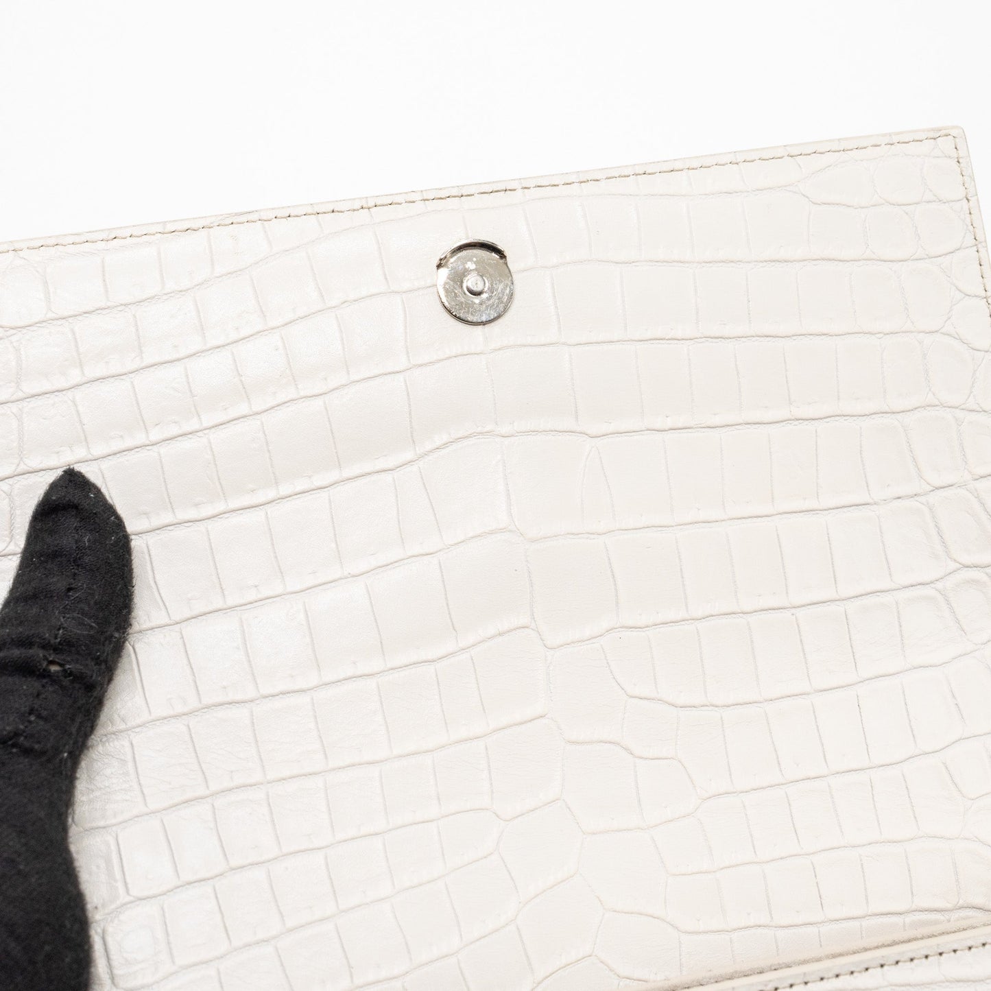 Saint Laurent/YSL Sunset Bag Crocodile embossed White SHW