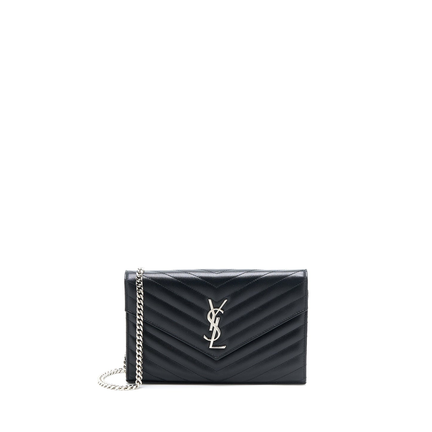Saint Laurent/YSL Envelop Chain Wallet Grained CalfSkin Black SHW