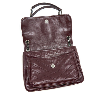 Saint Laurent Medium Niki Shinny Leather Burgundy