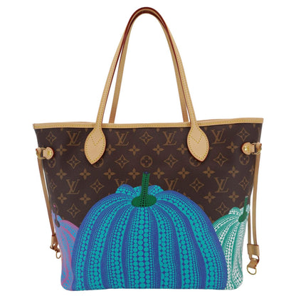 LOUIS VUITTON LV X YK Kusama Neverfull Pumpkin Monogram Canvas Tote Bag Brown