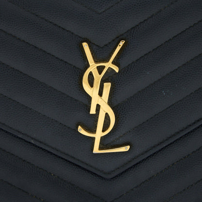Saint Laurent/YSL Cassandra Matelasse Envelope Chain Wallet Grained Calfskin Black GHW