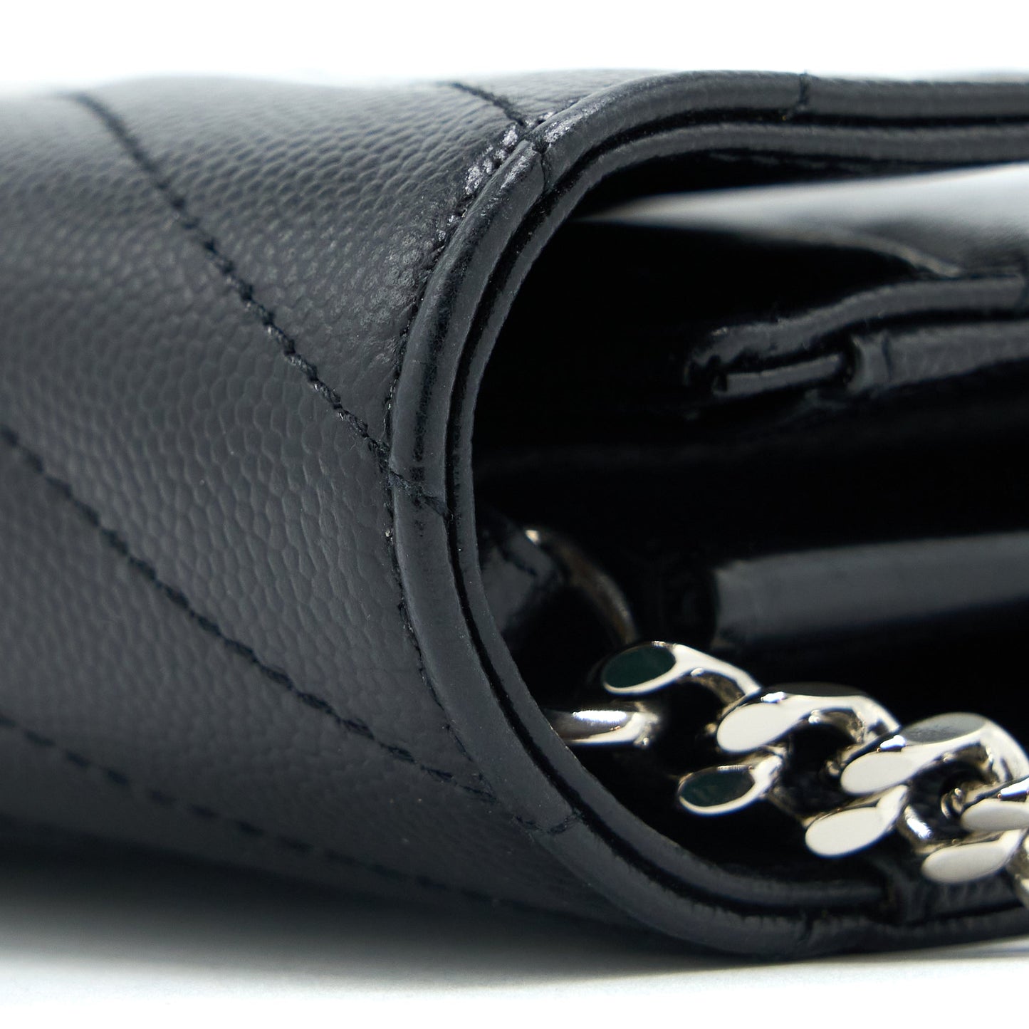 Saint Laurent/YSL Envelop Chain Wallet Grained CalfSkin Black SHW