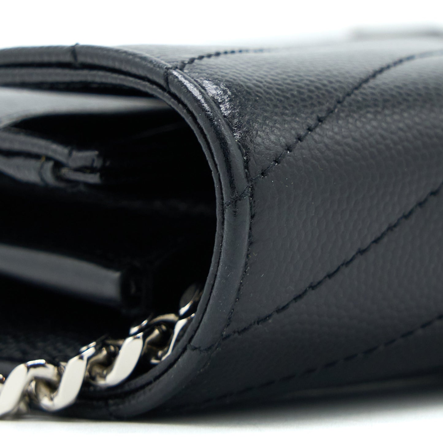 Saint Laurent/YSL Envelop Chain Wallet Grained CalfSkin Black SHW