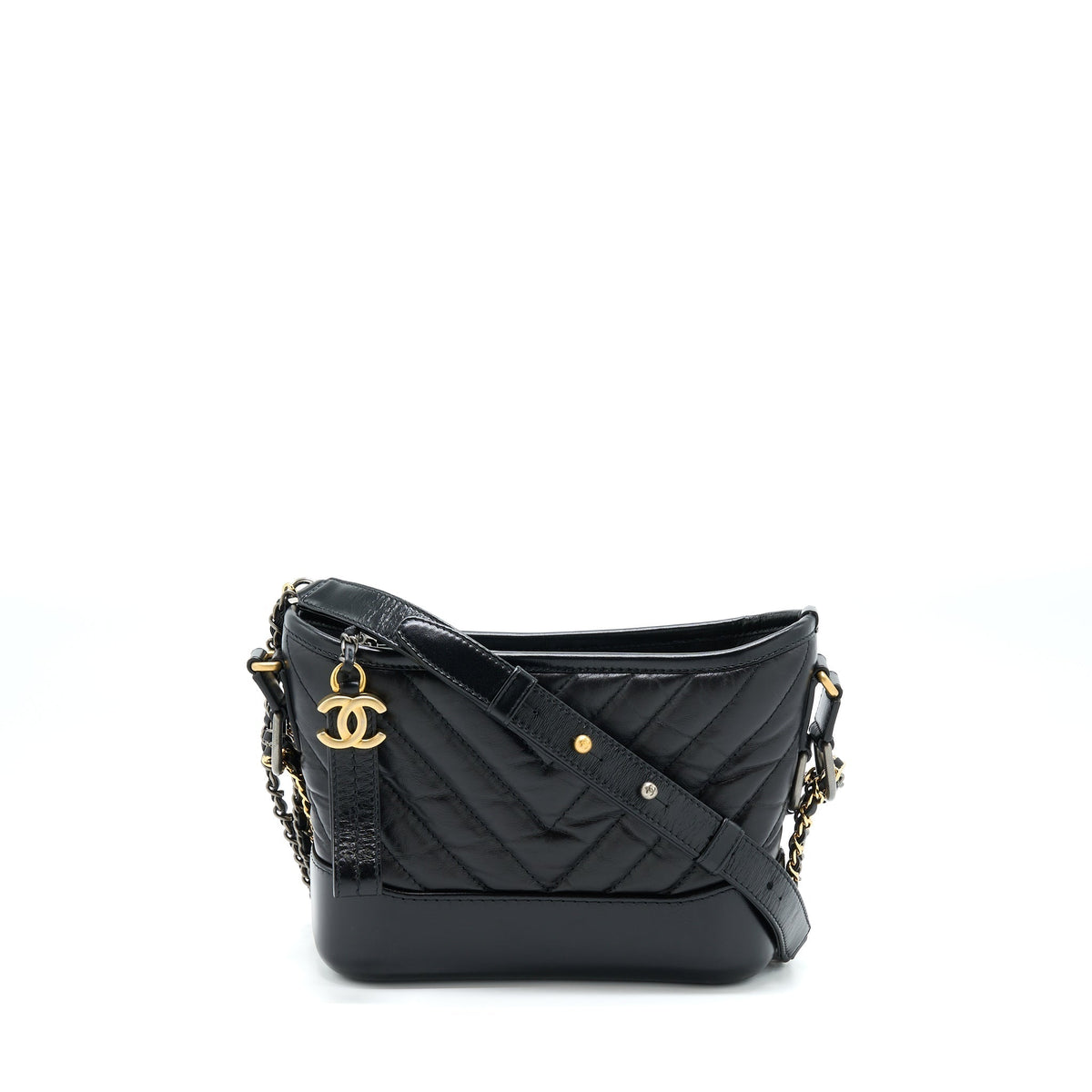 Chanel Chevron Small Gabrielle Hobo Bag Black Multicolour Hardware