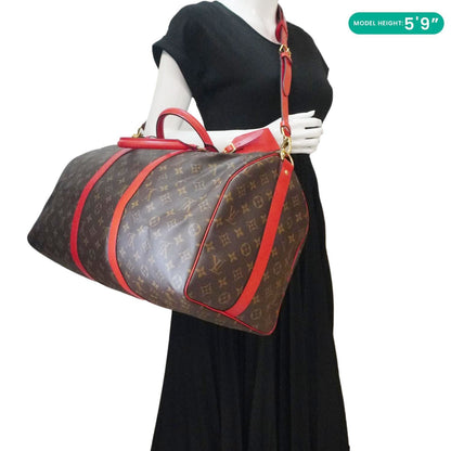 LOUIS VUITTON Keepall Bandoulière 50 Monogram Canvas Travel Bag Coquelicot